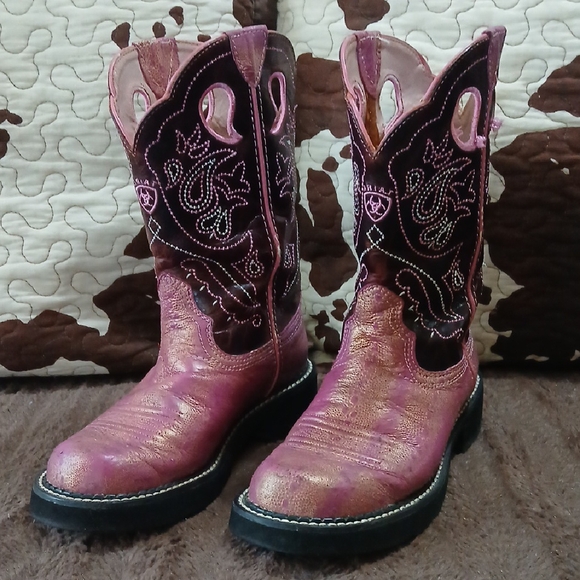 Ariat Pink and Brown Heeled Boots - Picture 1 of 13